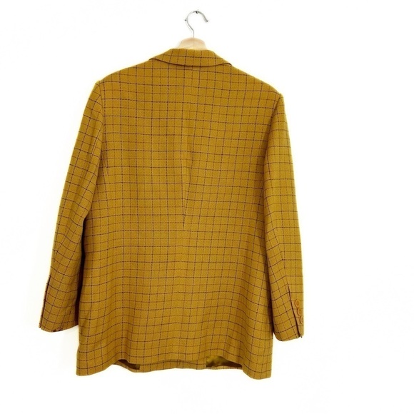 VTG Givenchy Women 14W Wool Yellow Oversized Plaid Boyfriend Blazer Jacket - Picture 7 of 7